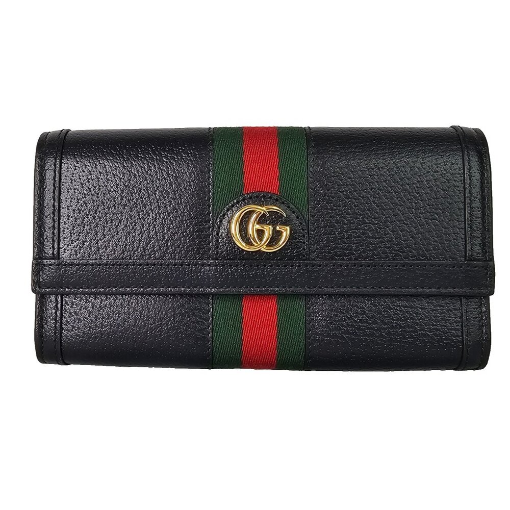 GUCCI Calfskin Web Ophidia Continental Wallet Black Striped Flap Leather GG Bag - Picture 4 of 16